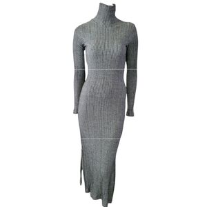 FRENCH CONNECTION Turtleneck Long Sleeve Rib Midi/Maxi Sweater Dress Side Slits